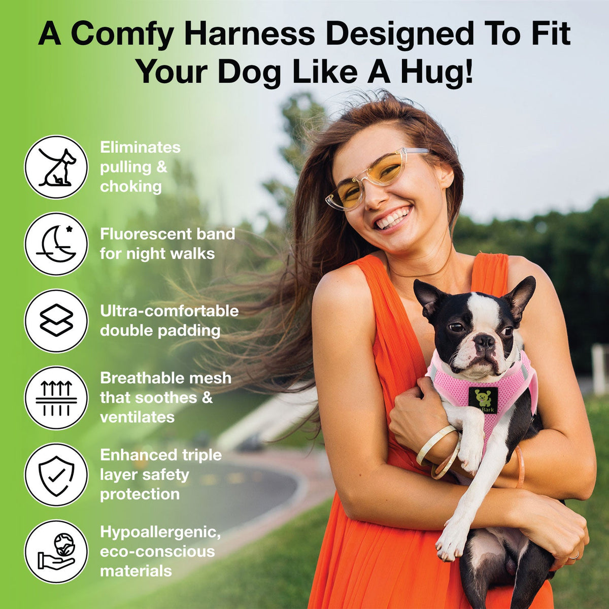 EcoBark Baby Pink Step-In Dog Harness designed for comfort, everyday wear, and a secure fit