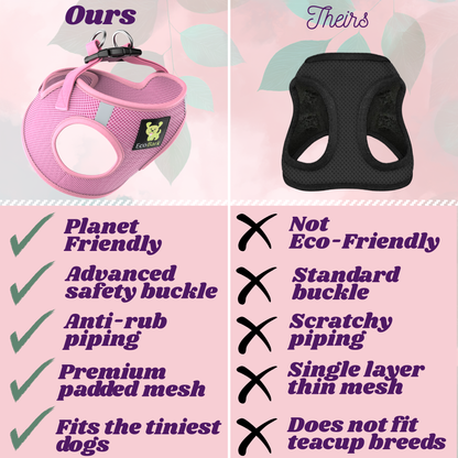 EcoBark Baby Pink Step-In Dog Harness compared with standard pet harnesses