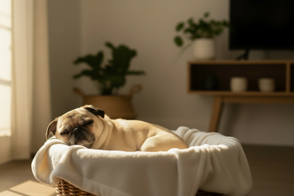 Happy dog resting comfortably after gentle skin care with Organic Hot Spot Oil